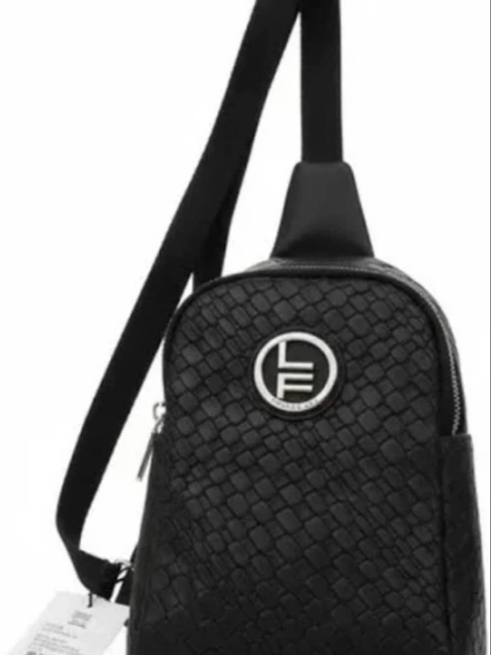 London Fog Black Textured Crossbody Sling Bag by LF